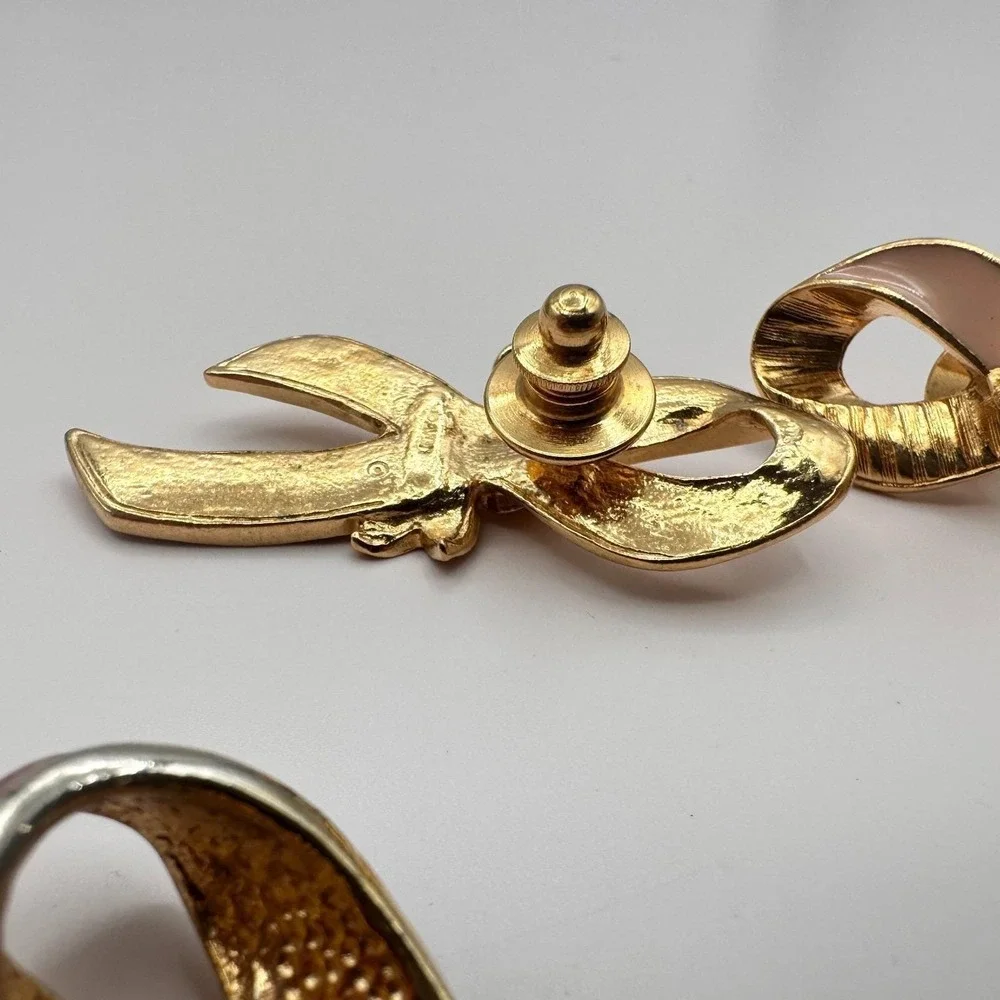 Vintage‎ 90s Awareness Ribbon Enamel Gold Tone Brooch Pins Set Classic Jewelry